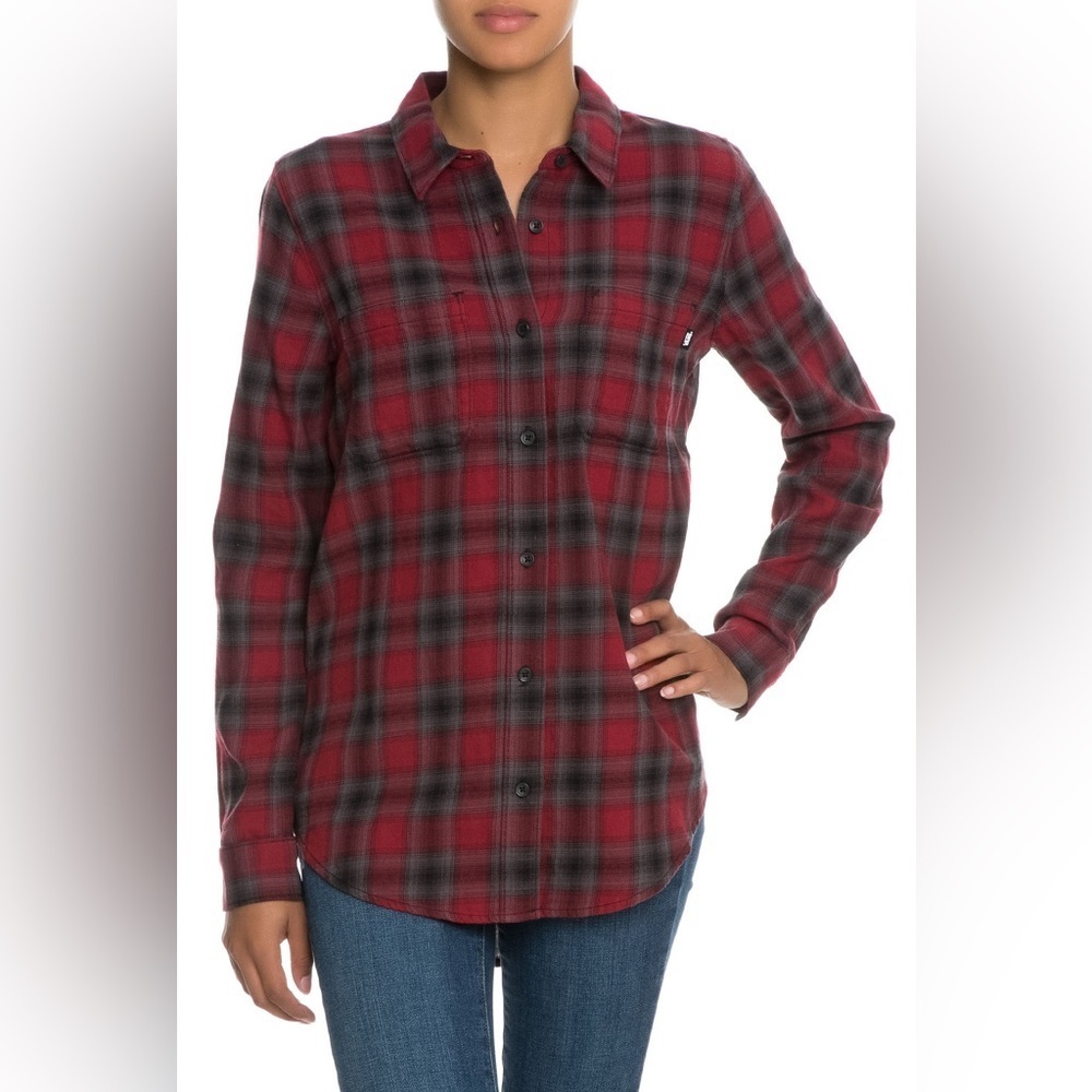 Vans Flannel Plaid Button-Up Shirt Red and Black Large - Picture 4 of 9